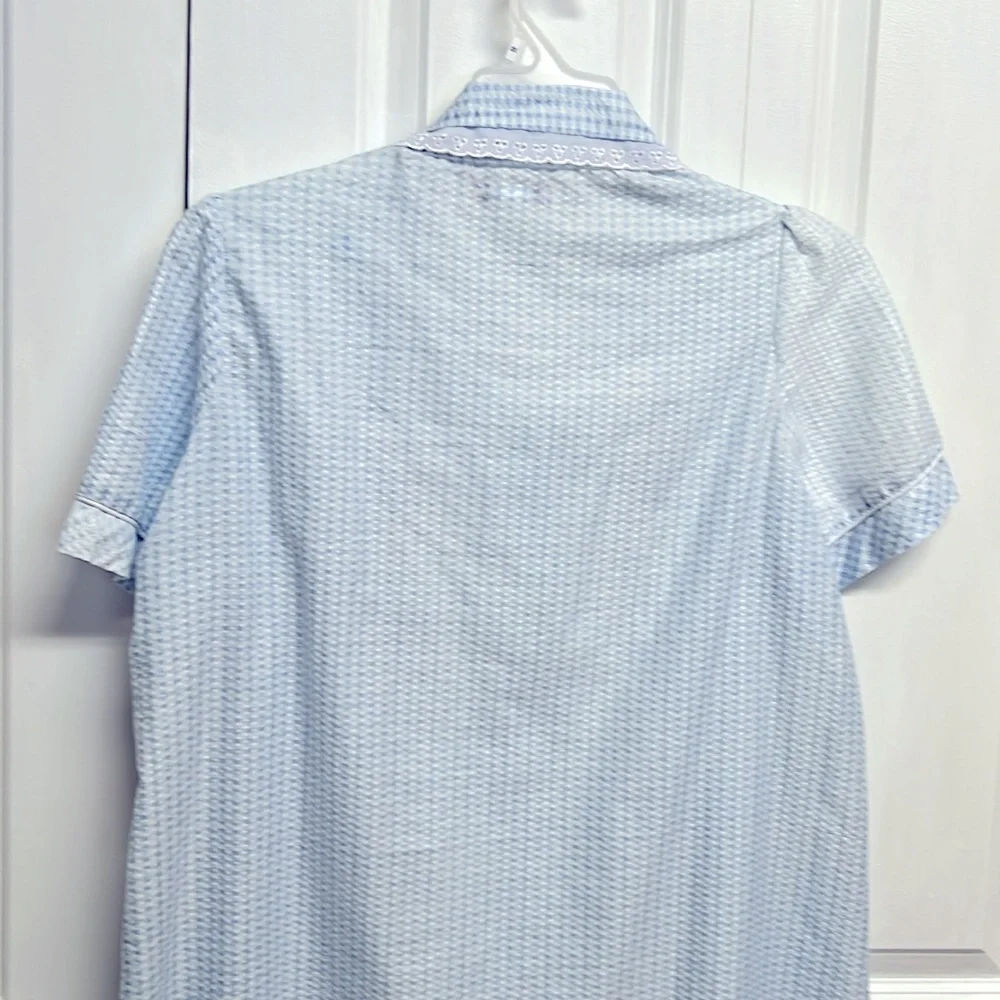 Lati Fashion Blue White Checker Embroidered Floral Nightgown Size L / XL
